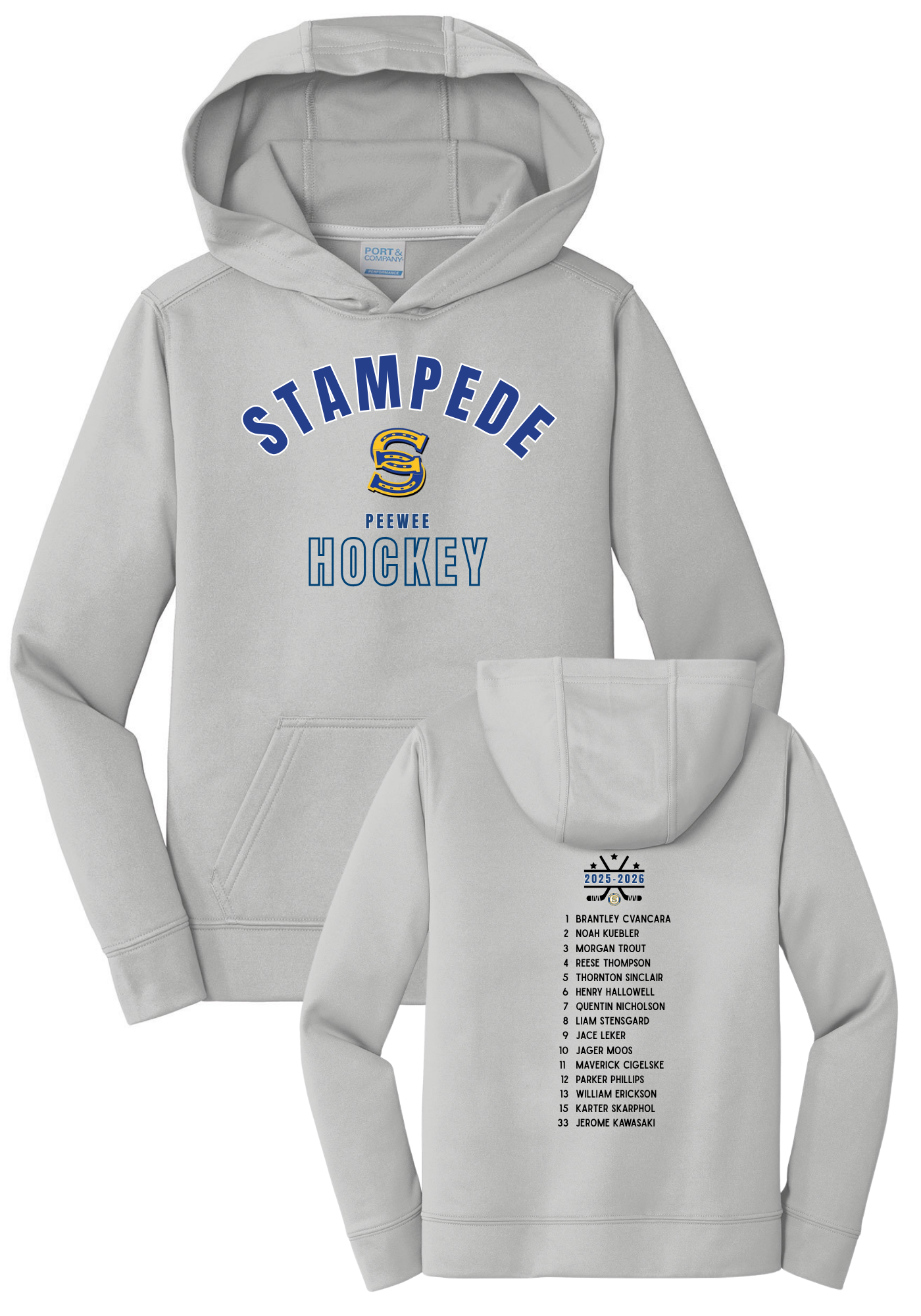 Stampede Peewee Hockey Roster Dry Fit Tee or Hoodie