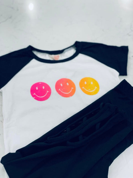 Kids Smiley Face Tee with Black Sleeves
