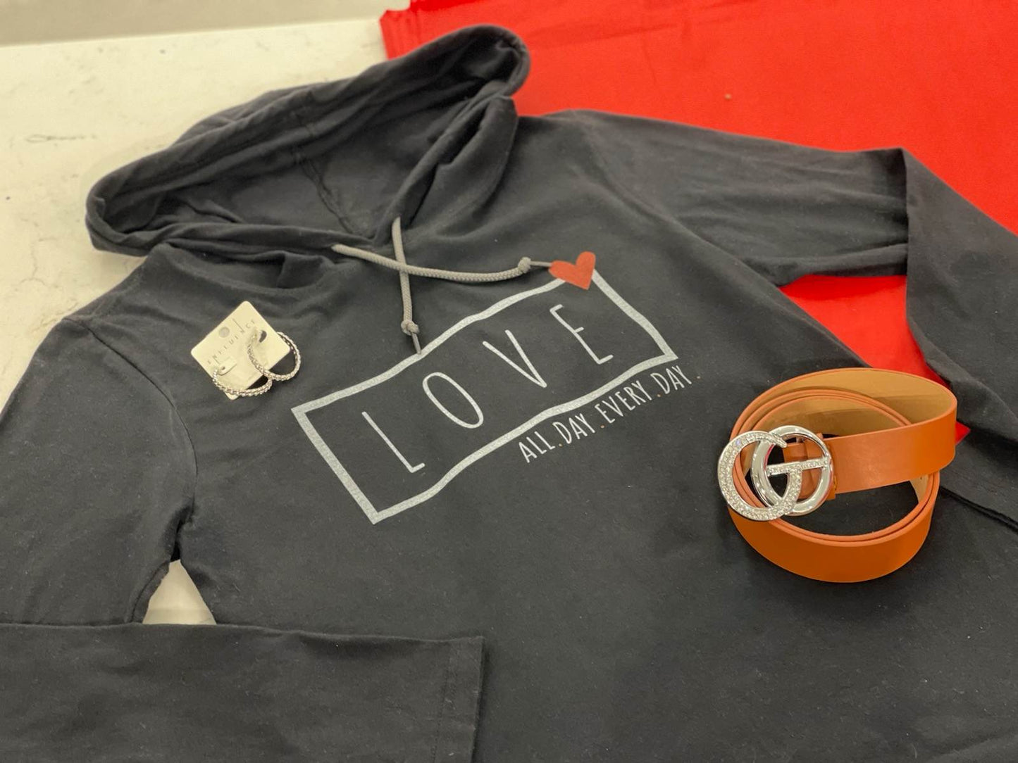 Love All Day Every Day Light weight hooded long sleeve