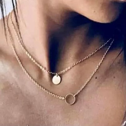 Gold Double Layer Coin Circle Necklace