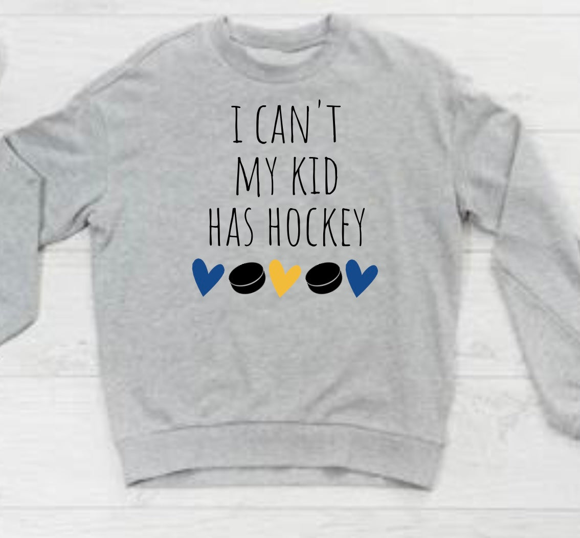 I Can't My Kid Has Hockey Crew - Gold/Blue